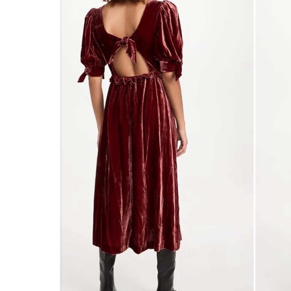 SEA New York Maude Velvet puff sleeve smocked dress burgundy - small - Picture 3 of 10